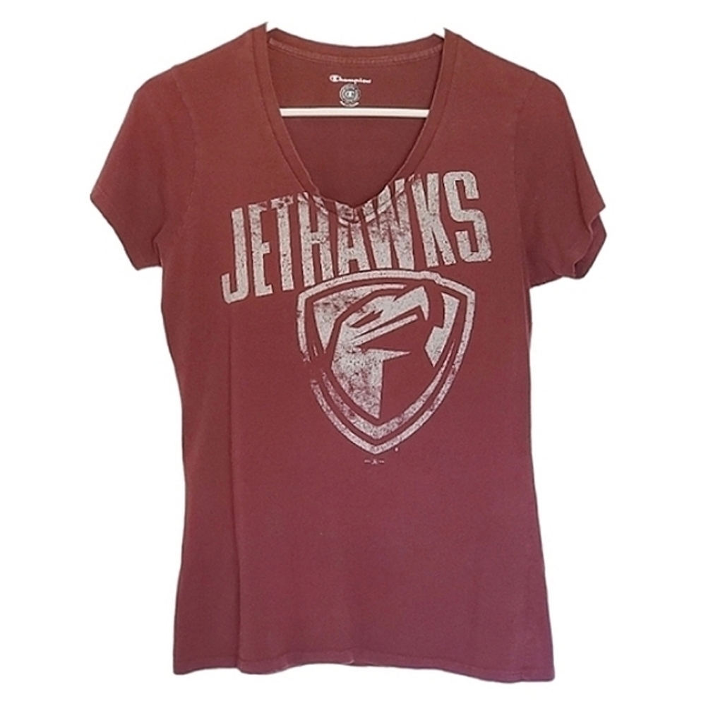 1162 * Jet Hawks V Neck Tee Maroon Burgundy Red Size M